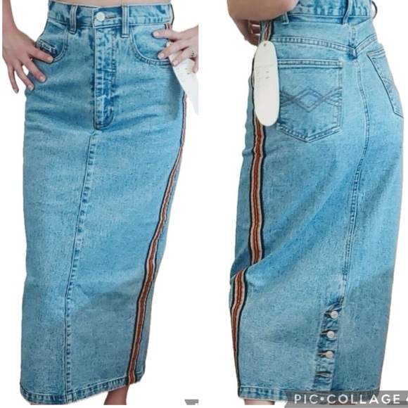 Vintage Deadstock Revolt High-Rise Midi Length Denim Skirt With Button Back - Picture 5 of 16